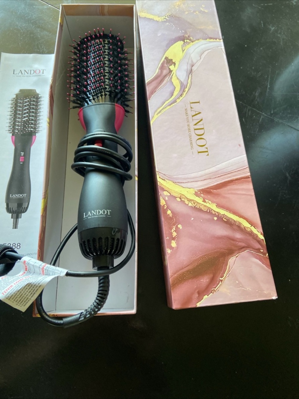 Hot Air Styling Brush - Black with Pink Accents